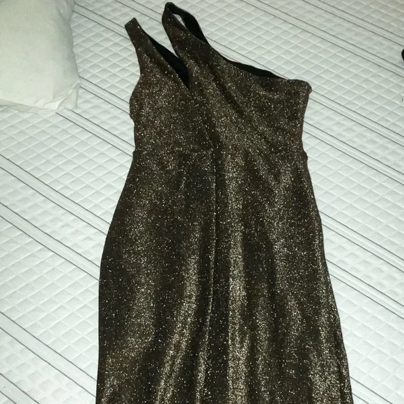 black and gold petite dresses Amen Wardy Black Gold Sequin One Sleeve Maxi Dress – Buzz Vintage Boutique main image 1